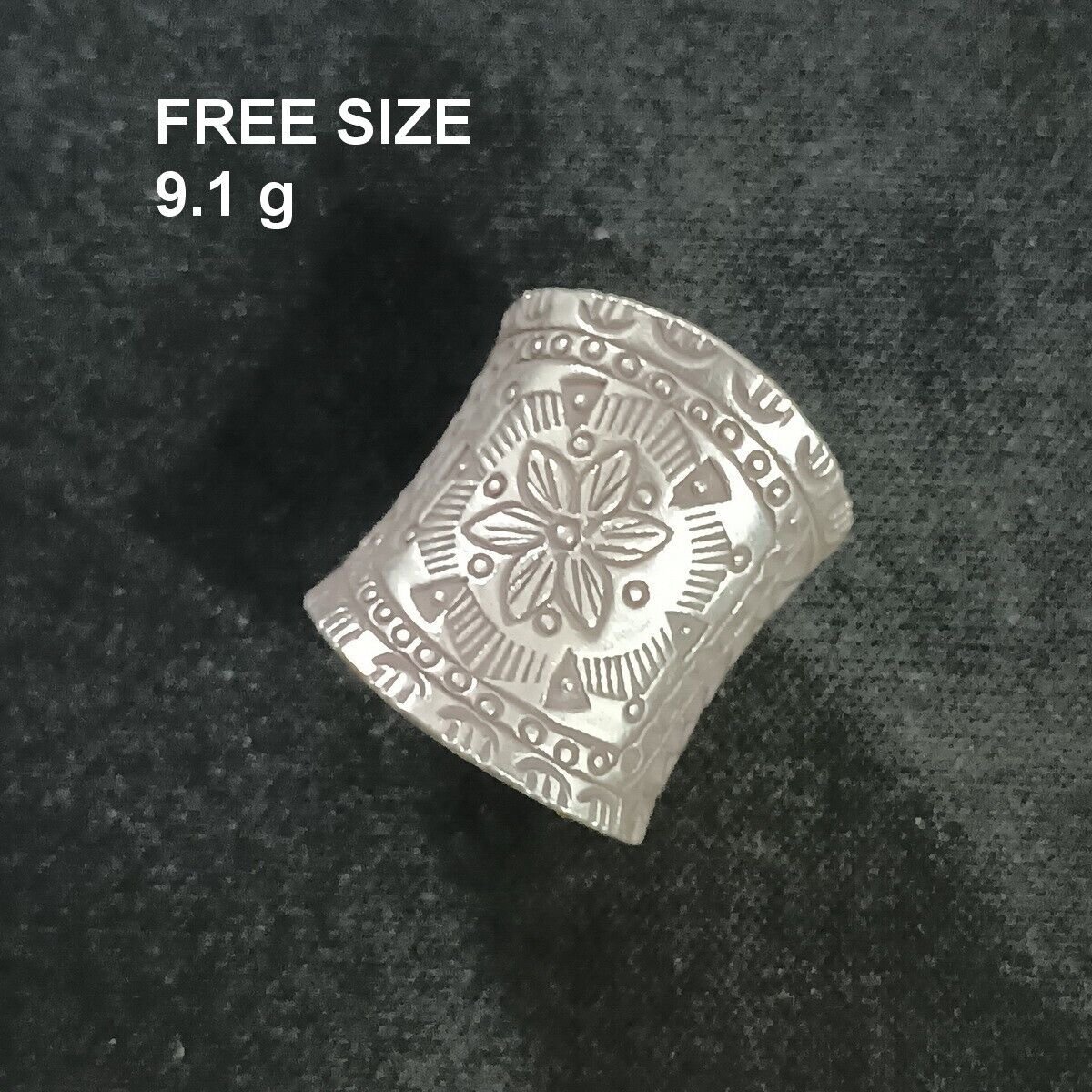 FINE SOLID SILVER RING FIXED SIZE VINTAGE 9g FLOWER ENGRAVED BAND #RR079