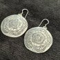 FINE SILVER EARRINGS NO STONE CRAFT VINTAGE DANGLES 9g ENGRAVED ROUND #REE39