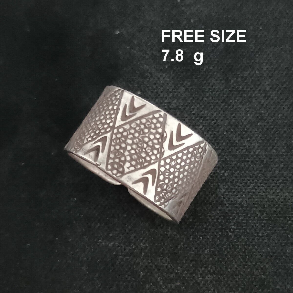 FINE SOLID SILVER RING FIXED SIZE VINTAGE 7g FULL PATTERN BAND #RR070