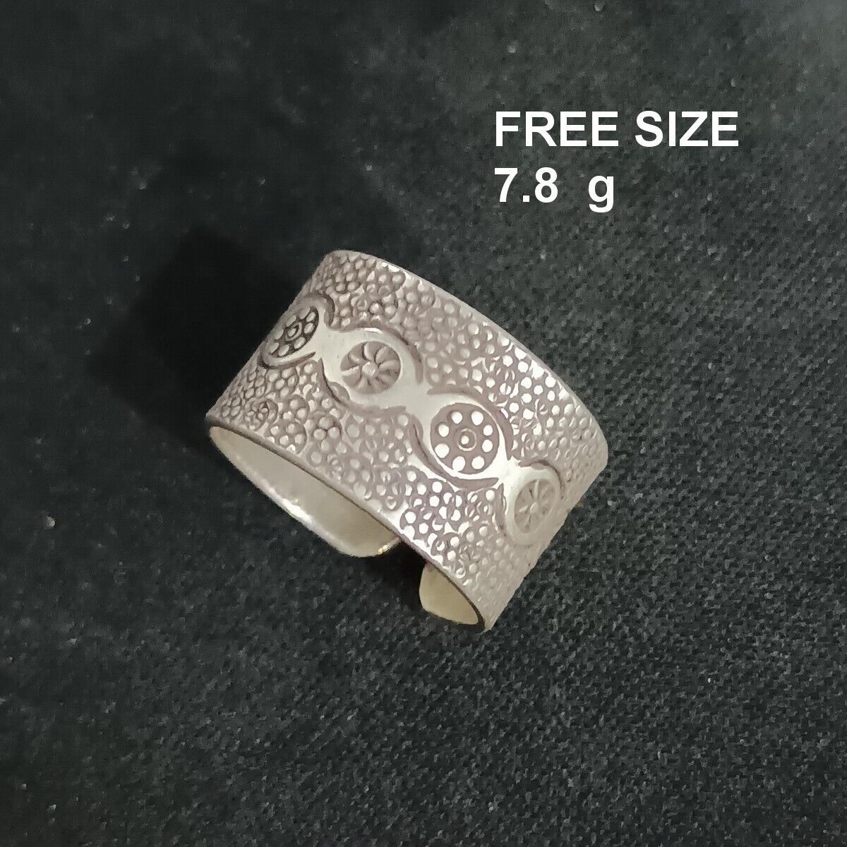 FINE SOLID SILVER RING FIXED SIZE VINTAGE 7g DARK MULTI DOTS BAND #RR075