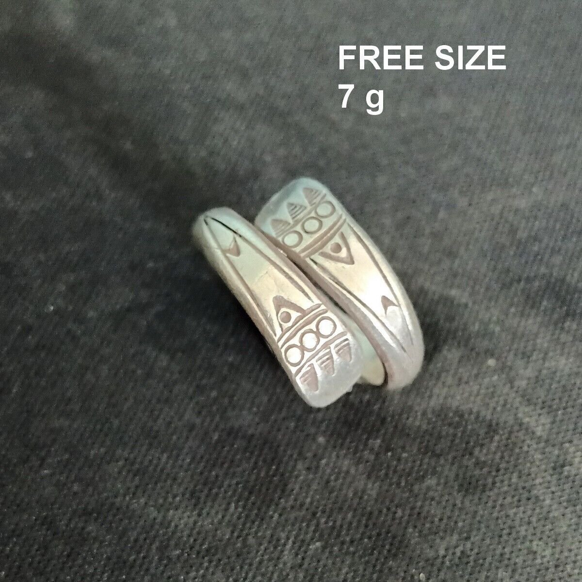 FINE SOLID SILVER RING ADJUSTABLE SIZE VINTAGE 7g CARVED COIL BAND #RR029