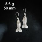 FINE SILVER EARRINGS CRAFT VINTAGE DANGLES 5g Nature-Accents fish #RE266