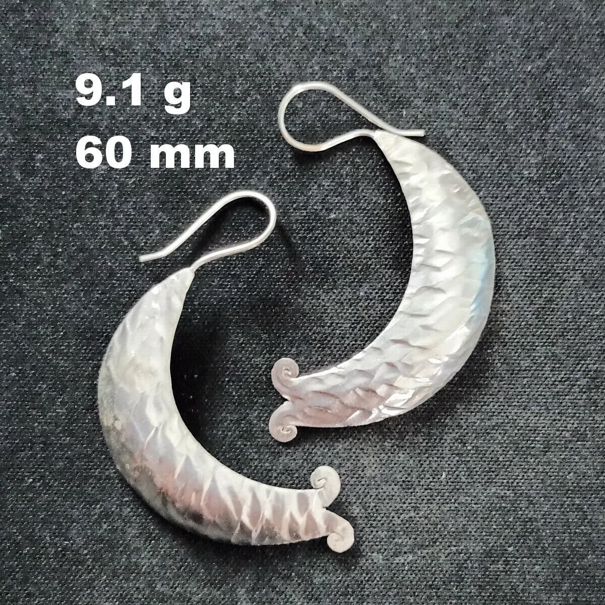 FINE SILVER EARRINGS CRAFT VINTAGE WOMEN DANGLES 9g HAMMERED CURVED #REE62