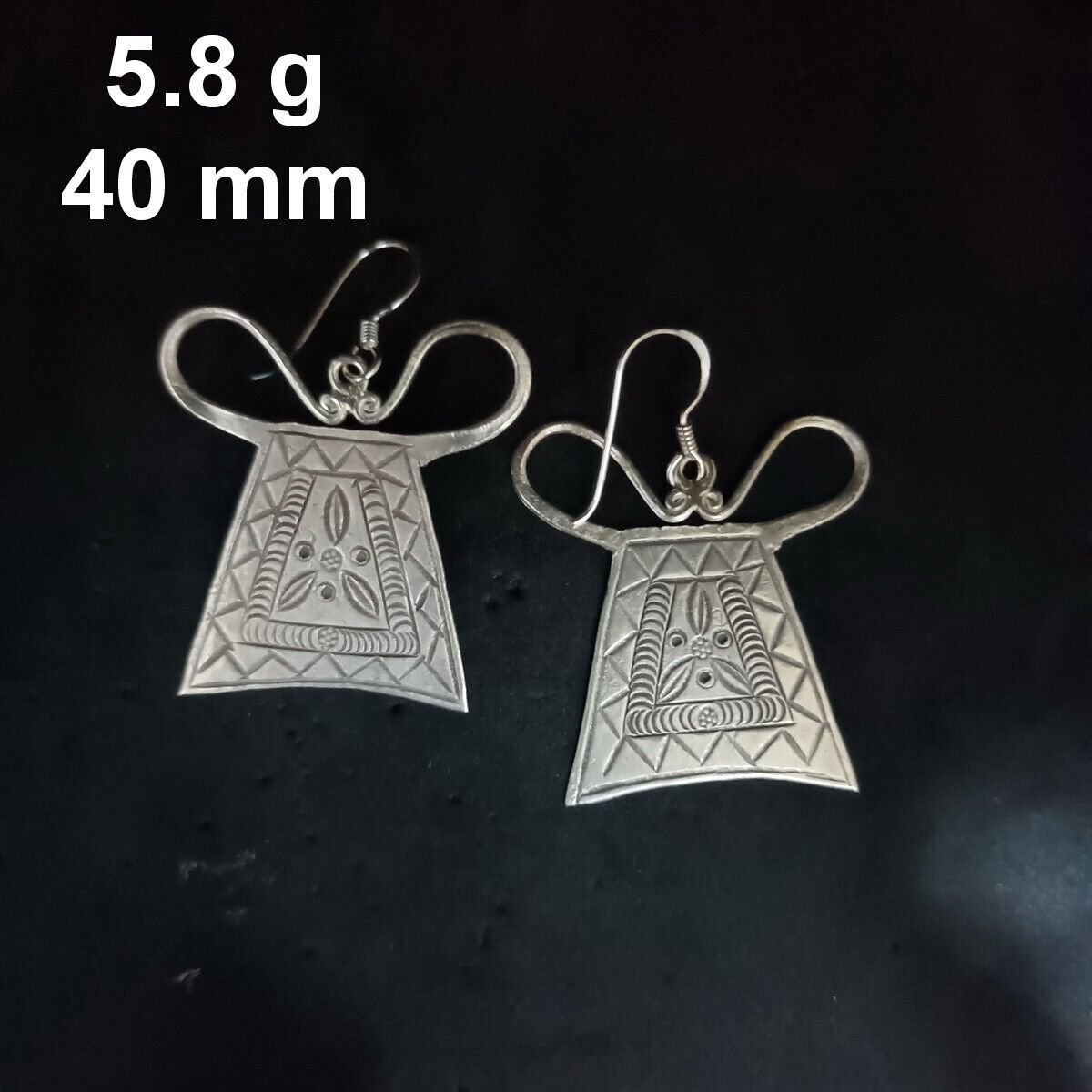 FINE SILVER EARRINGS CRAFT VINTAGE DANGLES 5g Geometric Tribal charms #RE161