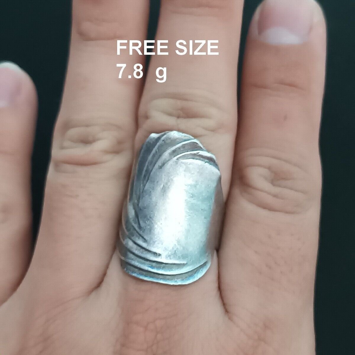 FINE SOLID SILVER RING ADJUSTABLE SIZE VINTAGE 7g TYPHOON LONG #RR005