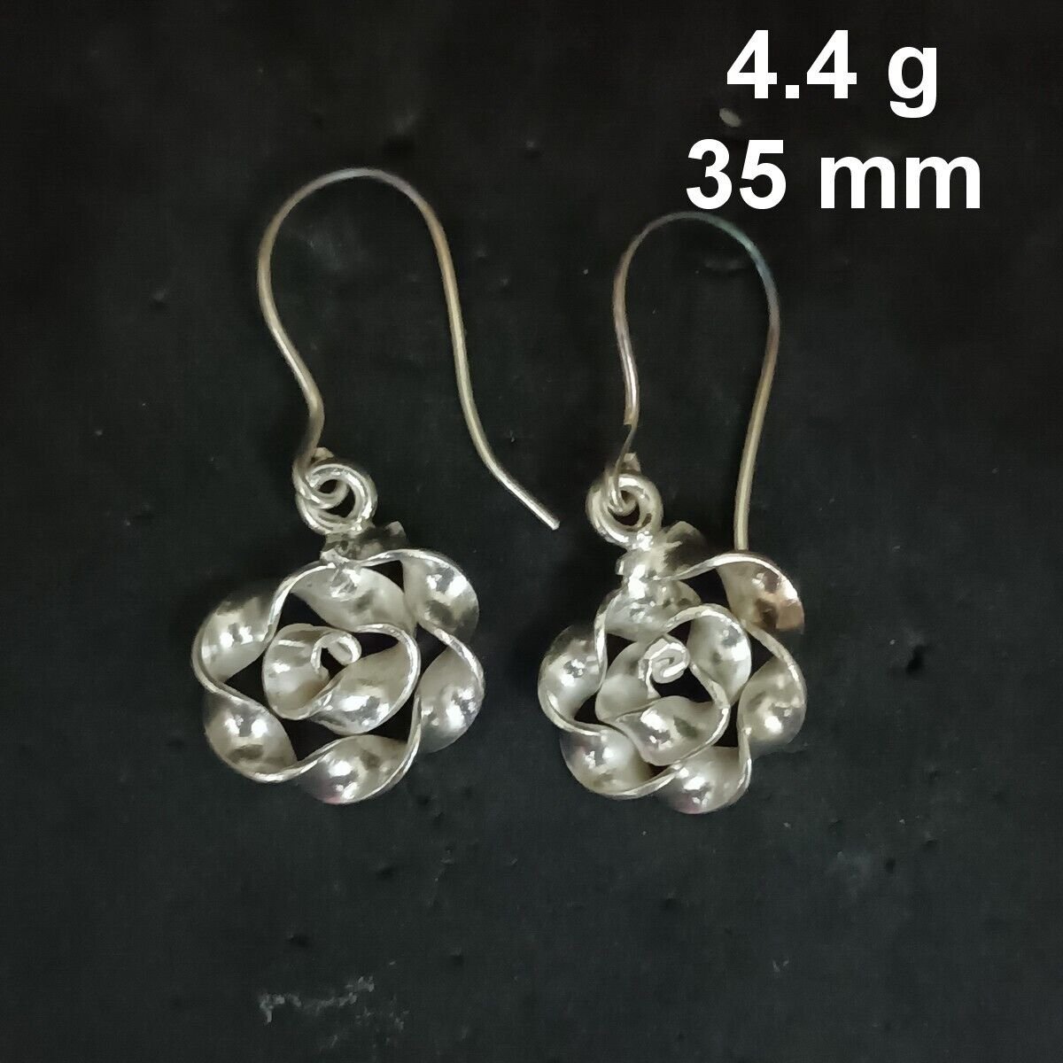 FINE SILVER EARRINGS CRAFT VINTAGE DANGLES 4g SPIRAL RIBBON ROUND #RE172