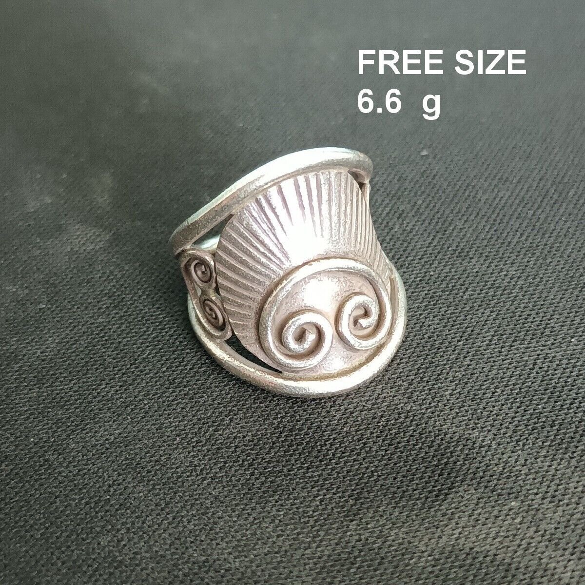 FINE SOLID SILVER RING ADJUSTABLE SIZE VINTAGE 6g GOTHIC STYLE BAND #RR030