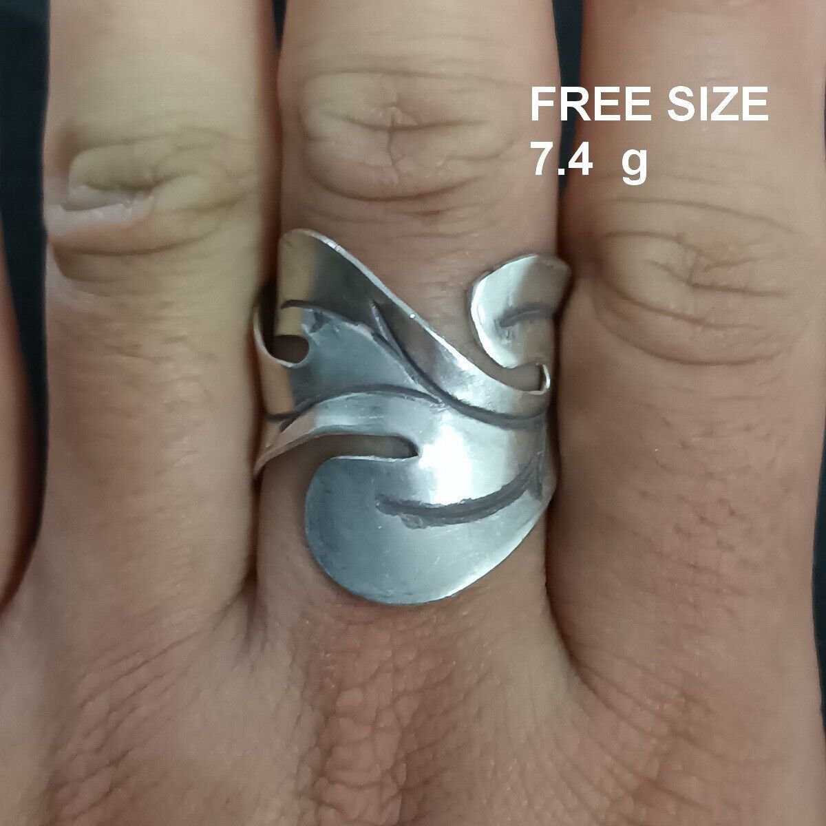 FINE SOLID SILVER RING FIXED SIZE VINTAGE 7g LEAF WRAP BAND #RR077