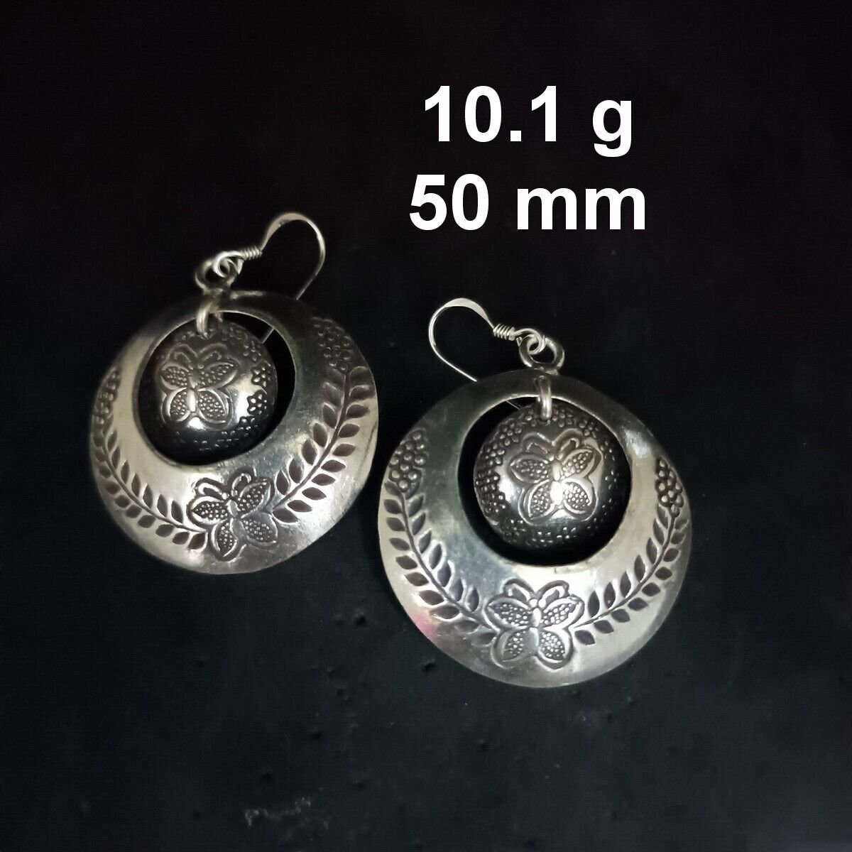FINE SILVER EARRINGS CRAFT VINTAGE DANGLES 10g Floral Bohemian Round #RE168