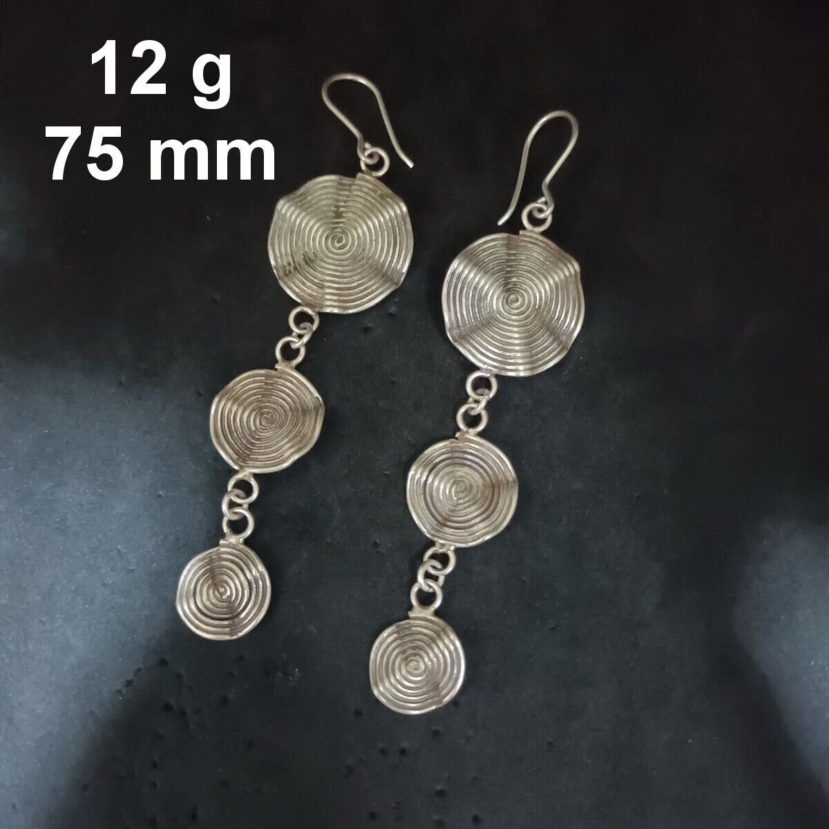 FINE SILVER EARRINGS CRAFT VINTAGE WOMEN DANGLES 12g TRIPLE RADIANT #RE129