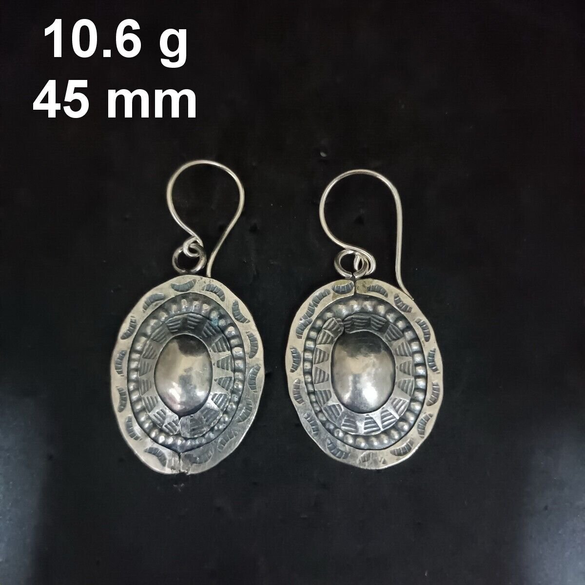 FINE SILVER EARRINGS CRAFT VINTAGE DANGLES 10g ETHNIC GOTHIC OVAL #RE174