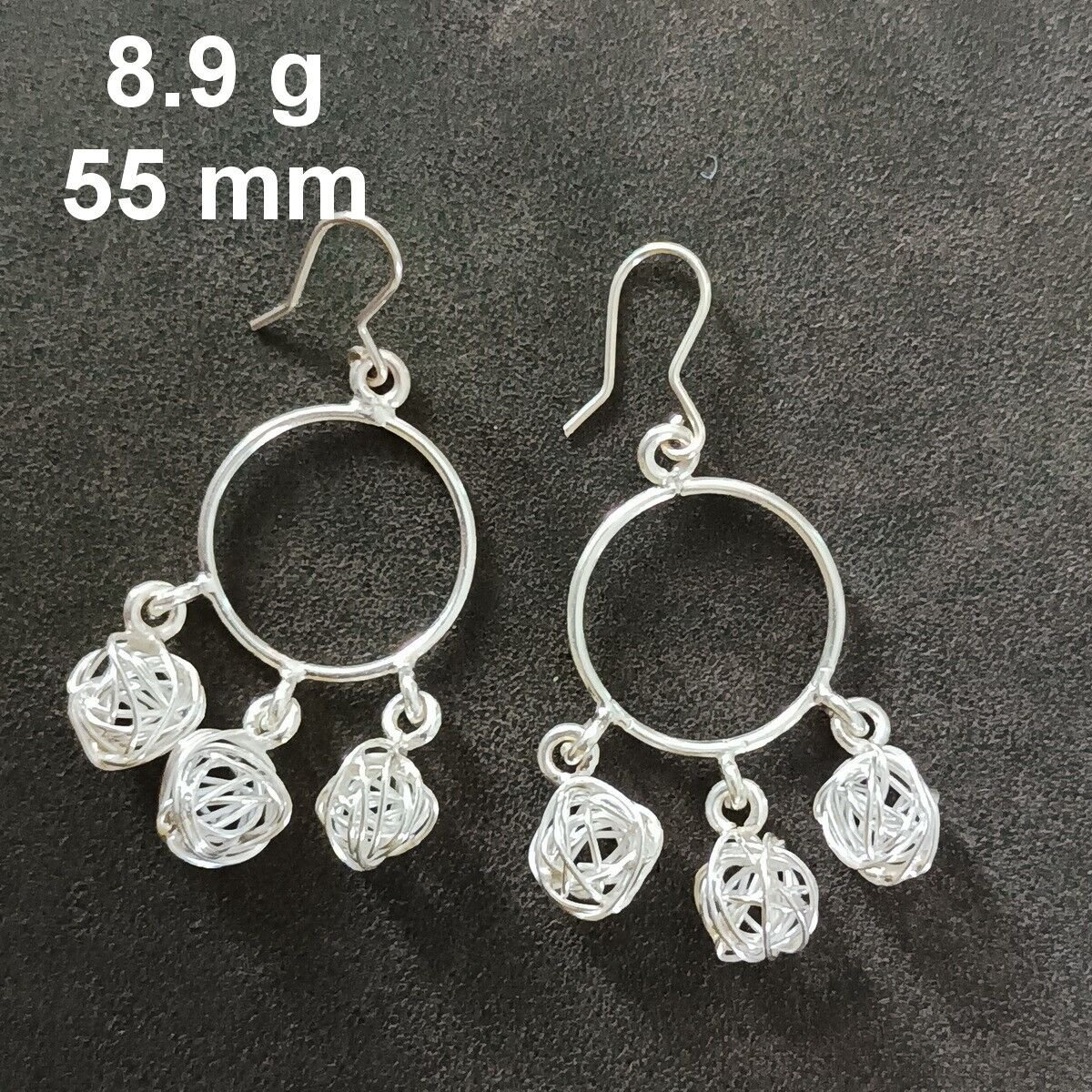 FINE SILVER EARRINGS CRAFT VINTAGE WOMEN DANGLES 8g ROUND WELLE CHARMS #REE84