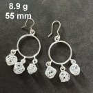 FINE SILVER EARRINGS CRAFT VINTAGE WOMEN DANGLES 8g ROUND WELLE CHARMS #REE84