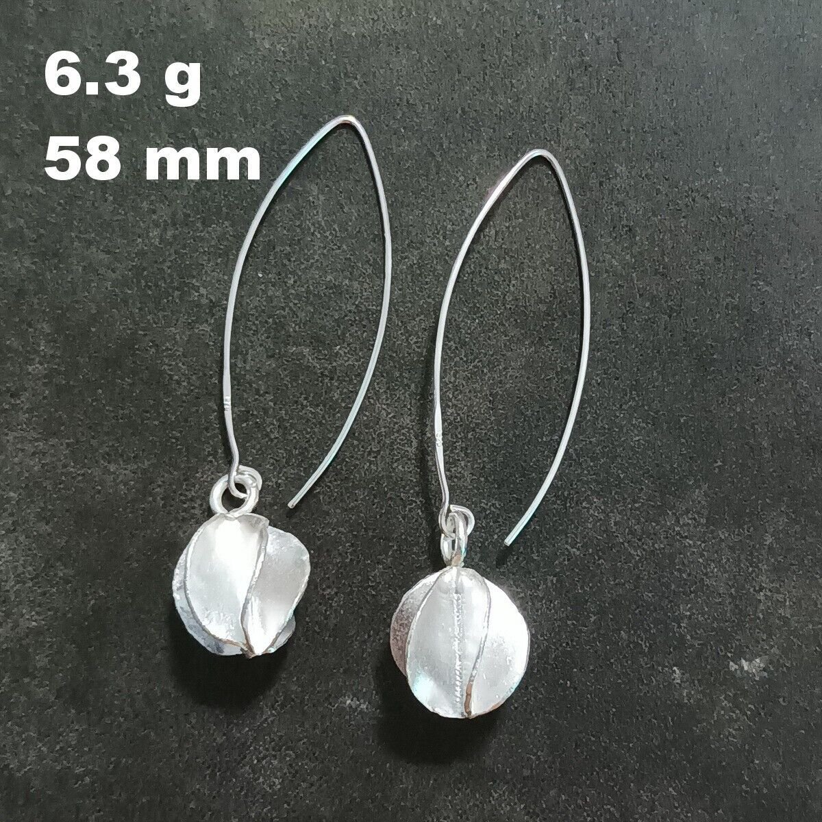 FINE SILVER EARRINGS NO STONE CRAFT VINTAGE DANGLES 6g LONG HOOK BALL #REE45