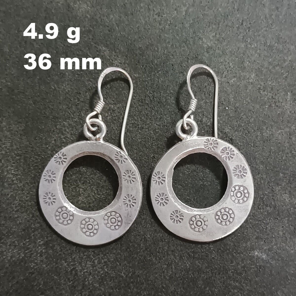 FINE SILVER EARRINGS NO STONE CRAFT VINTAGE DANGLES 5g ENGRAVED HOOP #REE49