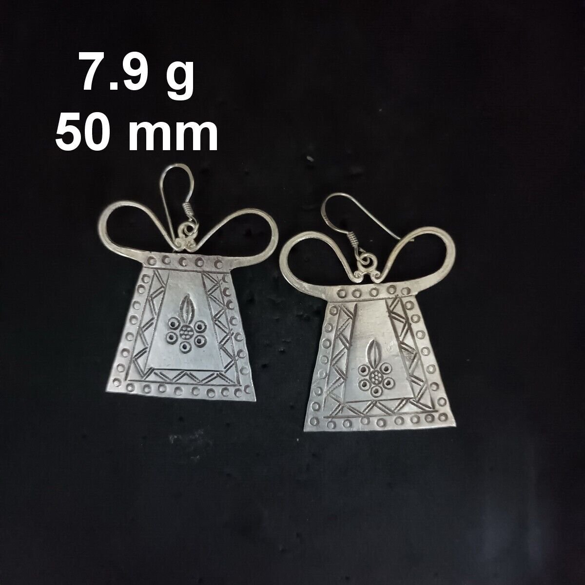 FINE SILVER EARRINGS CRAFT VINTAGE DANGLES 7g boho Geometric Patterned #RE186