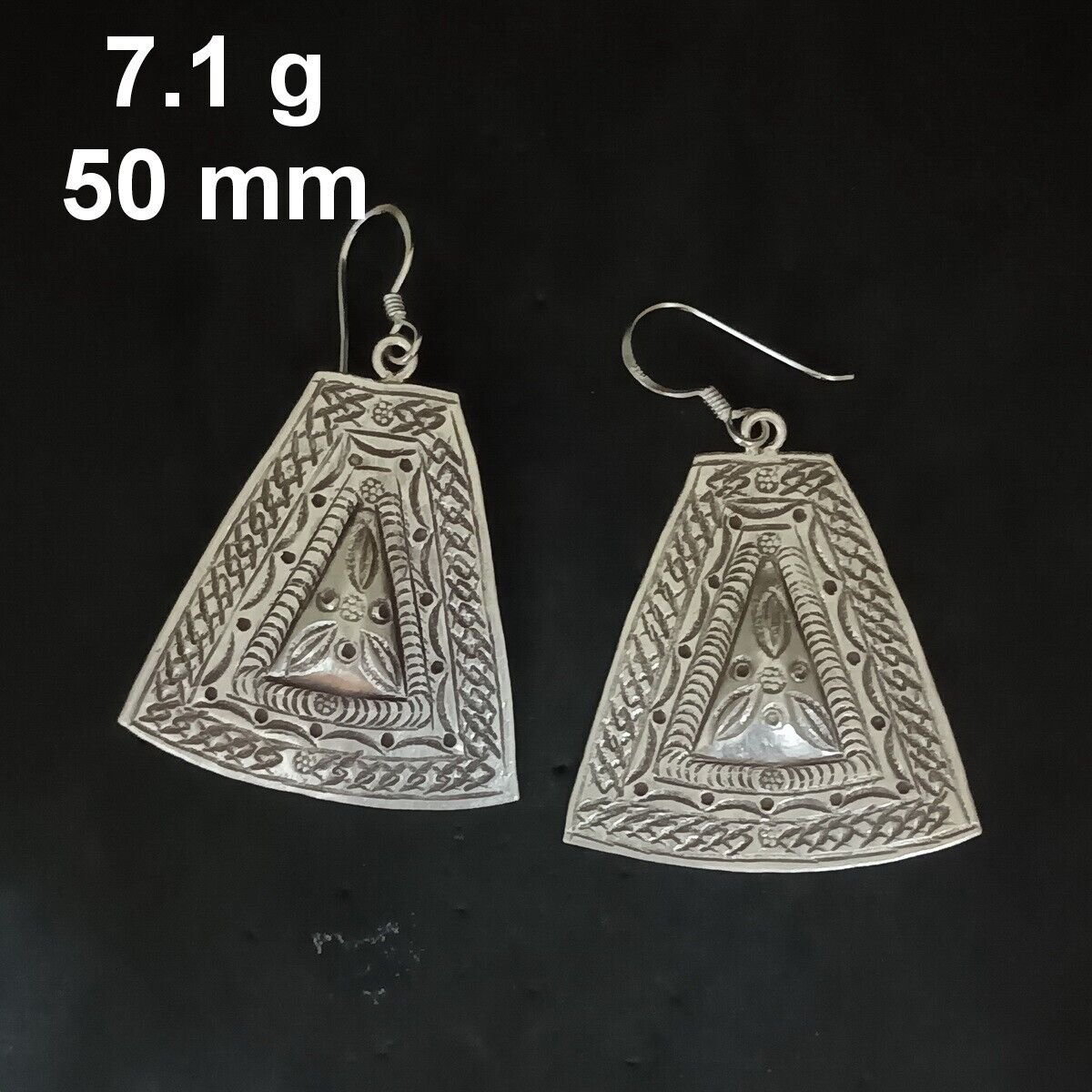 FINE SILVER EARRINGS CRAFT VINTAGE WOMEN DANGLES 7g Geometric CHARMS #RE123