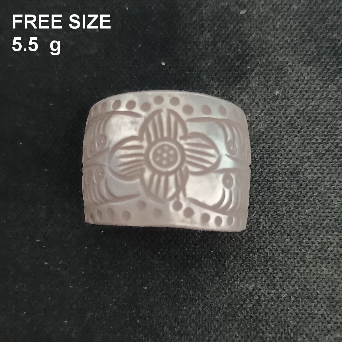 FINE SOLID SILVER RING FIXED SIZE VINTAGE 5g LOTUS ENGRAVED BAND #RR060