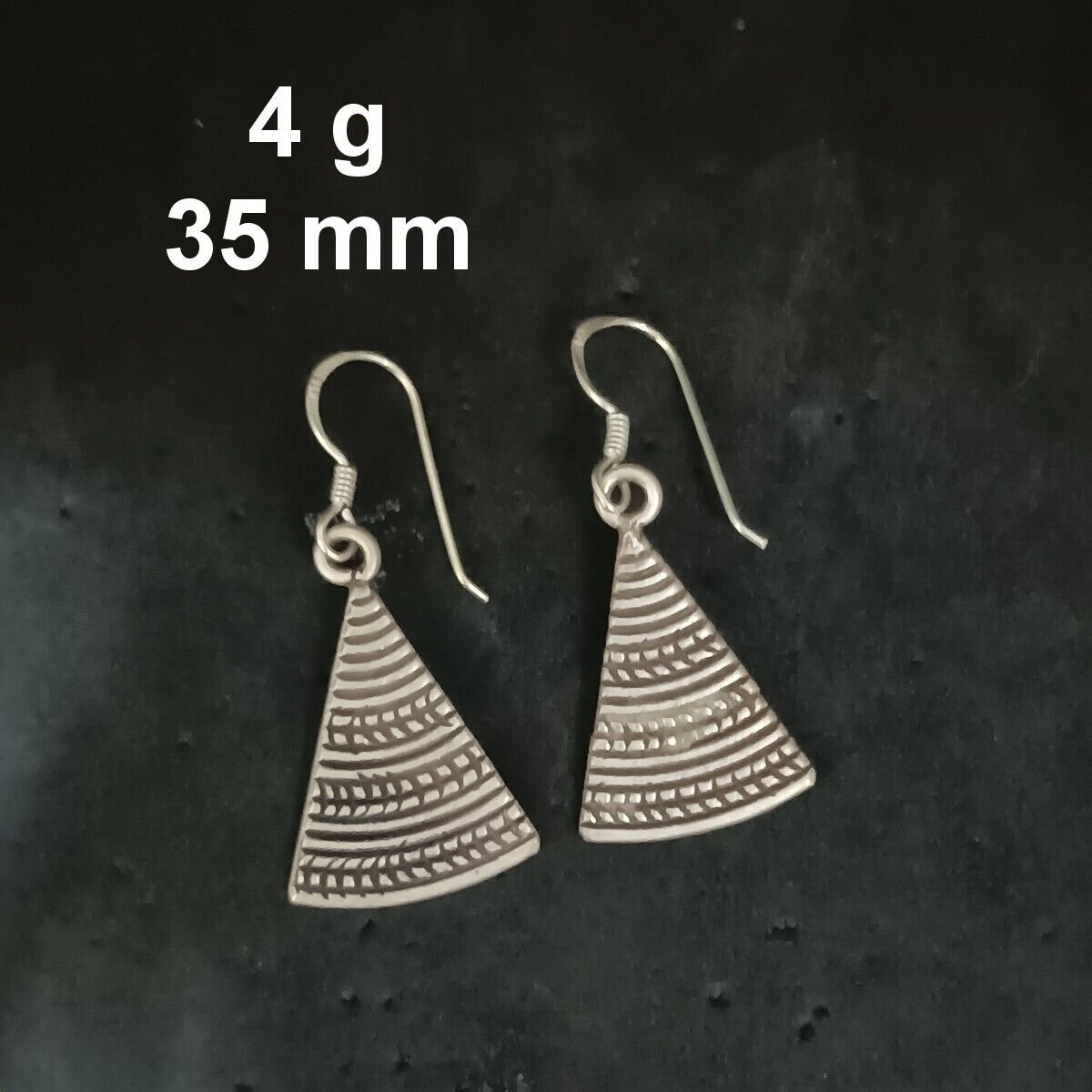 FINE SILVER EARRINGS CRAFT VINTAGE WOMEN DANGLES 4g Sculpted TRIANGLE #RE132