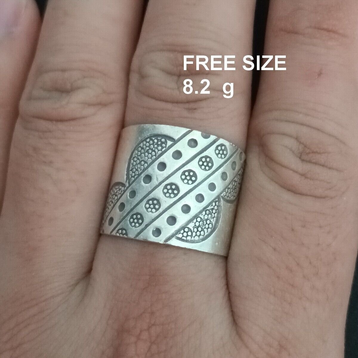 FINE SOLID SILVER RING ADJUSTABLE SIZE VINTAGE 8g VARIETY FANCY PATTERN #RR009