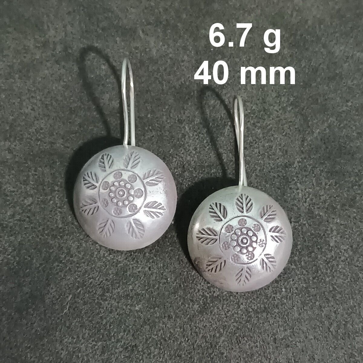 FINE SILVER EARRINGS CRAFT VINTAGE WOMEN DANGLES 6g EMBOSSED ROUND HOOK #RE115