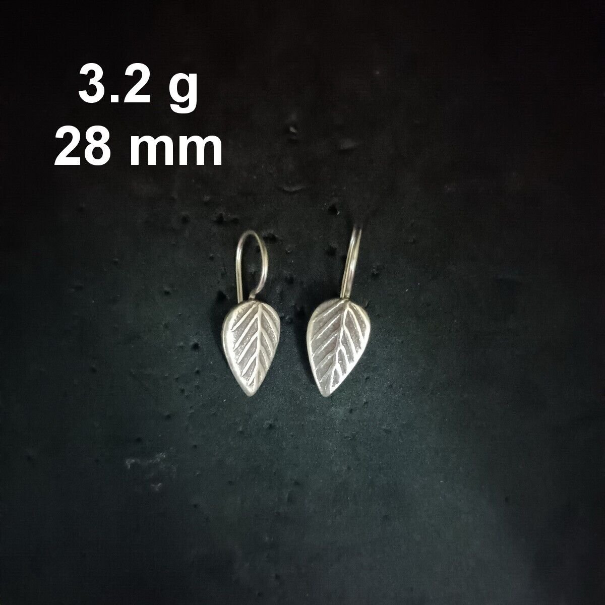 FINE SILVER EARRINGS CRAFT VINTAGE DANGLES 3g MINIMALIST NATURE LEAF #RE189