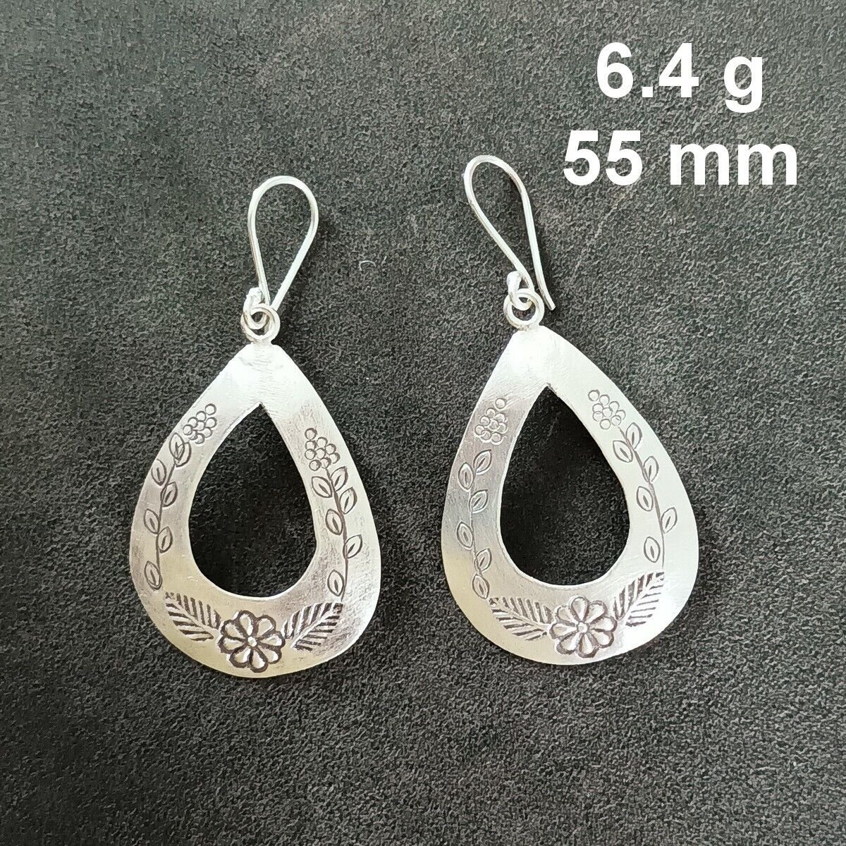FINE SILVER EARRINGS CRAFT VINTAGE WOMEN DANGLES 6g DROP CARVED CHARMS #REE98