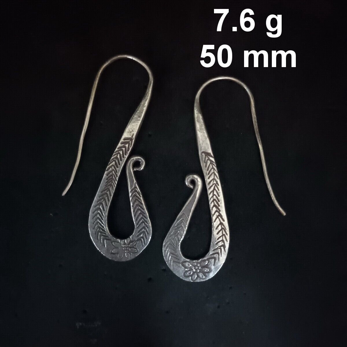 FINE SILVER EARRINGS CRAFT VINTAGE WOMEN DANGLES 7g SCULPTED HOOK #RE150