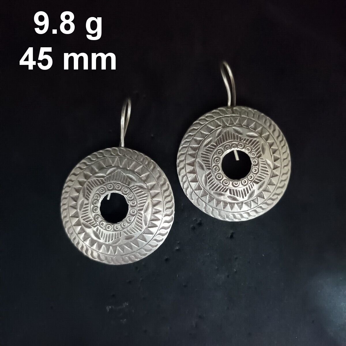 FINE SILVER EARRINGS CRAFT VINTAGE DANGLES 9g Geometric Tribal Round #RE159