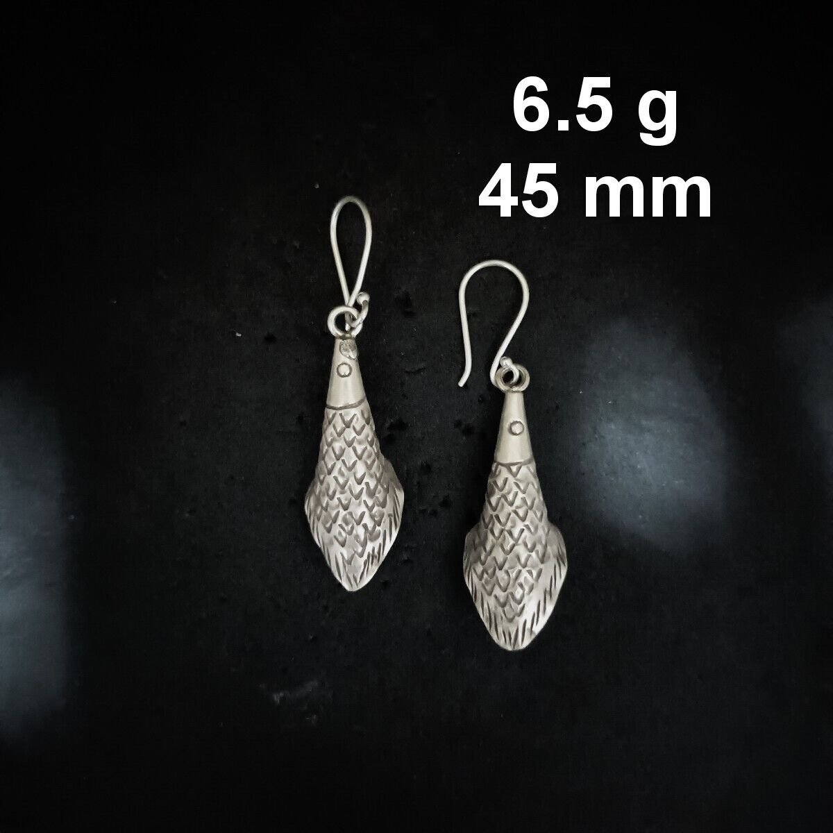 FINE SILVER EARRINGS CRAFT VINTAGE DANGLES 6g Charmed Life fish #RE292