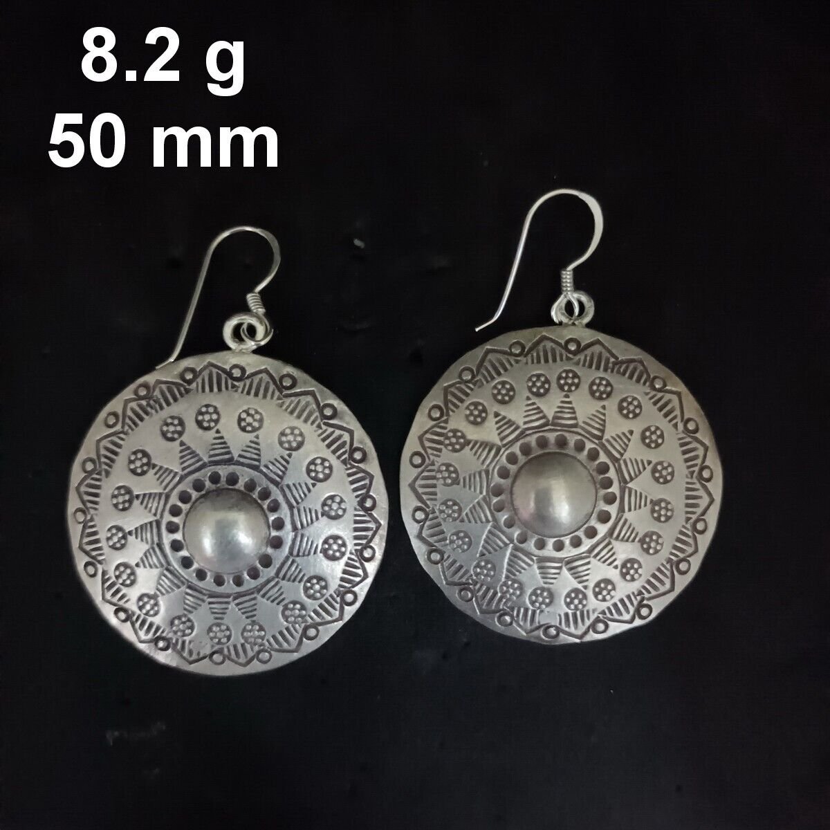 FINE SILVER EARRINGS CRAFT VINTAGE DANGLES 8g ETHNIC GOTHIC ENGRAVED #RE176
