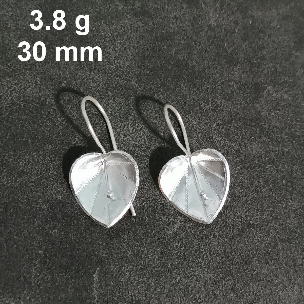 FINE SILVER EARRINGS CRAFT VINTAGE WOMEN DANGLES 3g MINI HEART LEAF #RE121