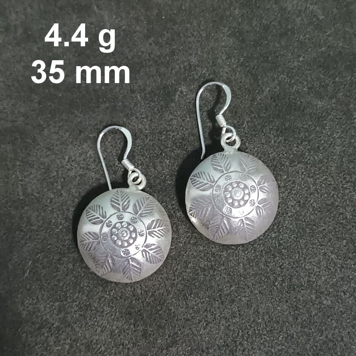FINE SILVER EARRINGS CRAFT VINTAGE WOMEN DANGLES 4g MINI EMBOSSED CHARMS #RE116