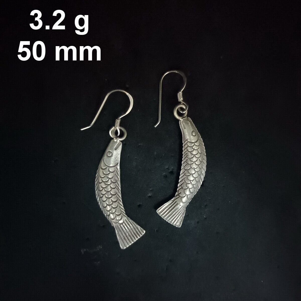 FINE SILVER EARRINGS CRAFT VINTAGE DANGLES 3g Unique Fish Shaped charms #RE165
