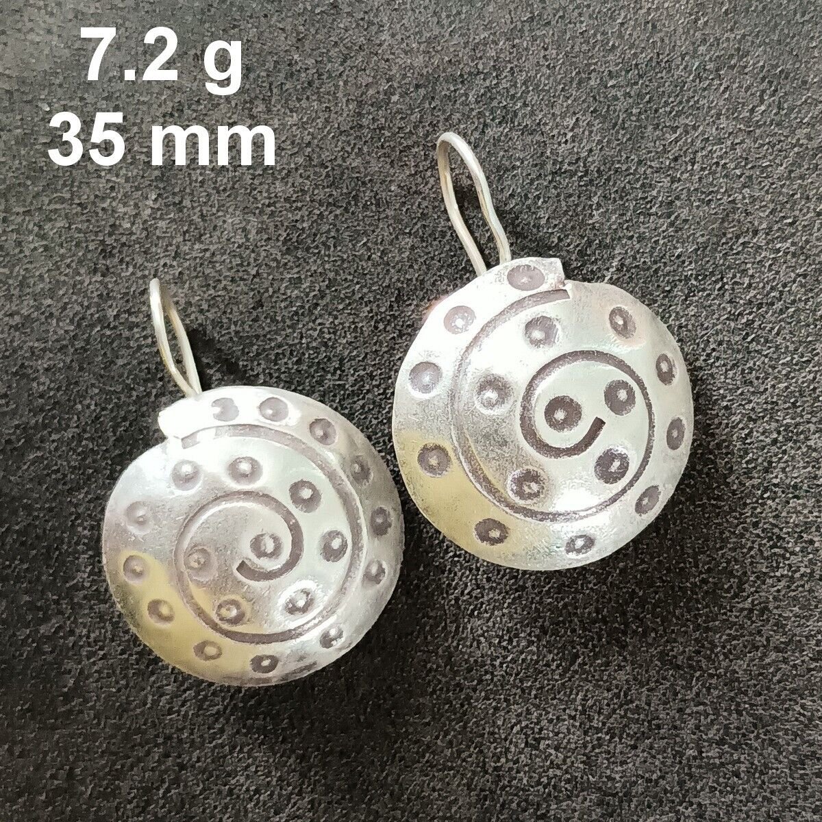 FINE SILVER EARRINGS CRAFT VINTAGE WOMEN DANGLES 7g EMBOSSED ROUND #REE90