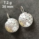 FINE SILVER EARRINGS CRAFT VINTAGE WOMEN DANGLES 7g EMBOSSED ROUND #REE90