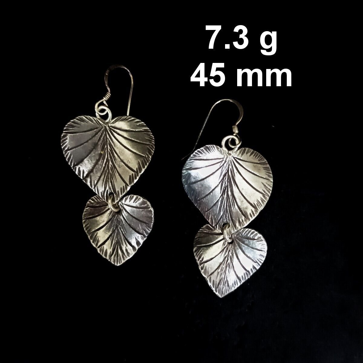 FINE SILVER EARRINGS CRAFT VINTAGE DANGLES 7g Craftsmanship DOUBLE LEAF #RE204
