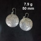 FINE SILVER EARRINGS CRAFT VINTAGE DANGLES 7g EMBOSSED RADIANT ROUND #RE187