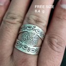 FINE SOLID SILVER RING ADJUSTABLE SIZE VINTAGE 8g CARVED TRANSPARENT #RR033
