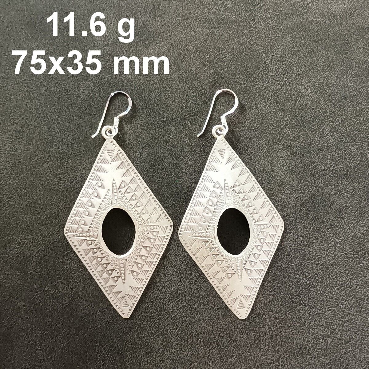 FINE SILVER EARRINGS CRAFT VINTAGE WOMEN DANGLES 11g BIG ATTEND CHARMS #REE96