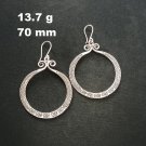 FINE SILVER EARRINGS CRAFT VINTAGE WOMEN DANGLES 13g CARVED HOOP CHARMS #REE78