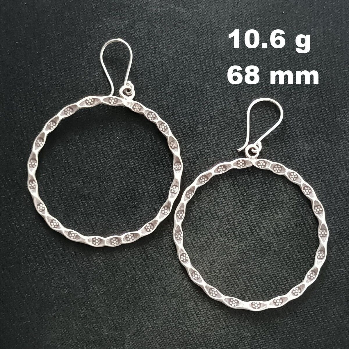 FINE SILVER EARRINGS CRAFT VINTAGE WOMEN DANGLES 10g ENGRAVED HOOP #REE73