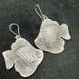 FINE SILVER EARRINGS CRAFT VINTAGE WOMEN DANGLES 10g FAT FISH #REE71