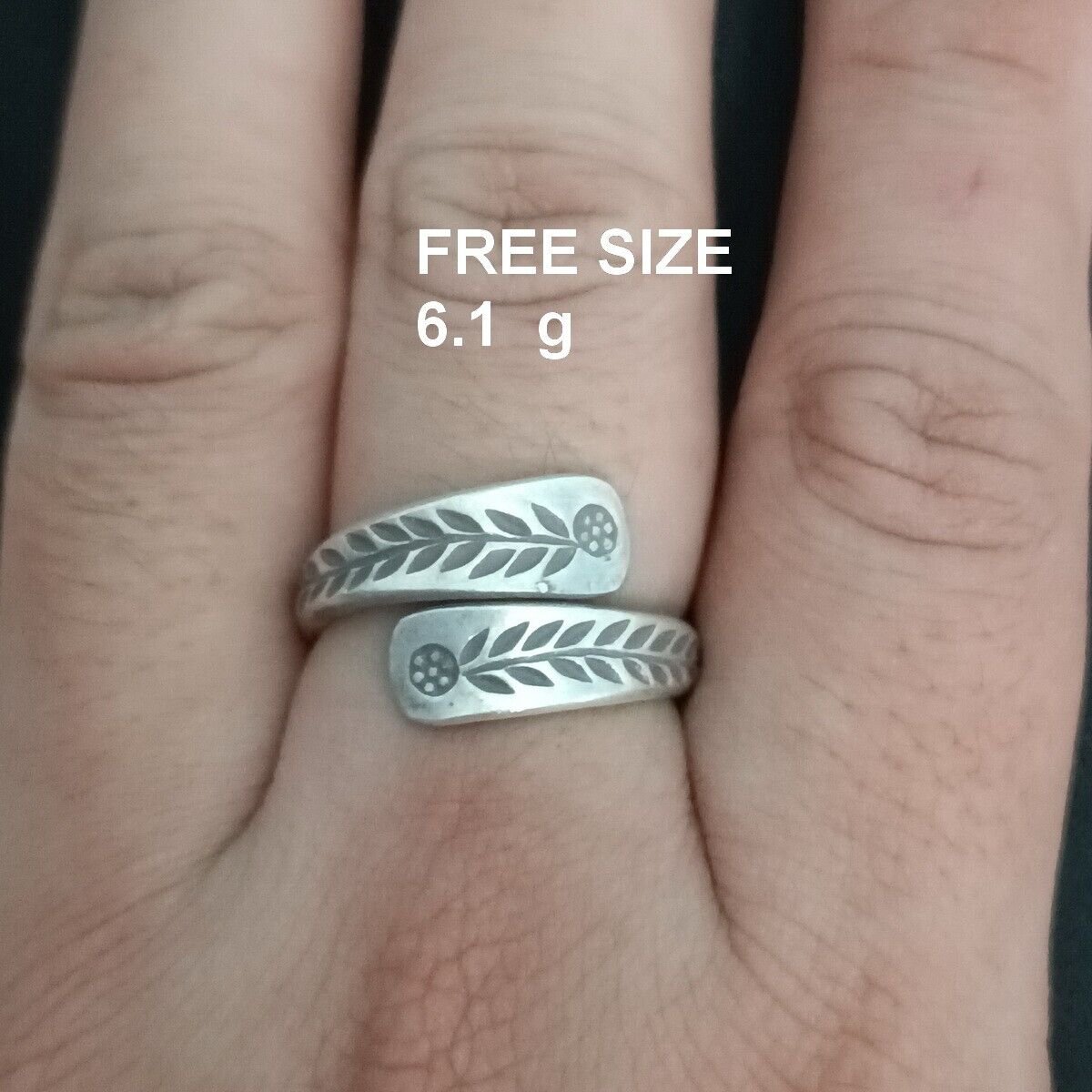 FINE SOLID SILVER RING ADJUSTABLE SIZE VINTAGE 6g ROLL OLIVE ENGRAVED #RR010