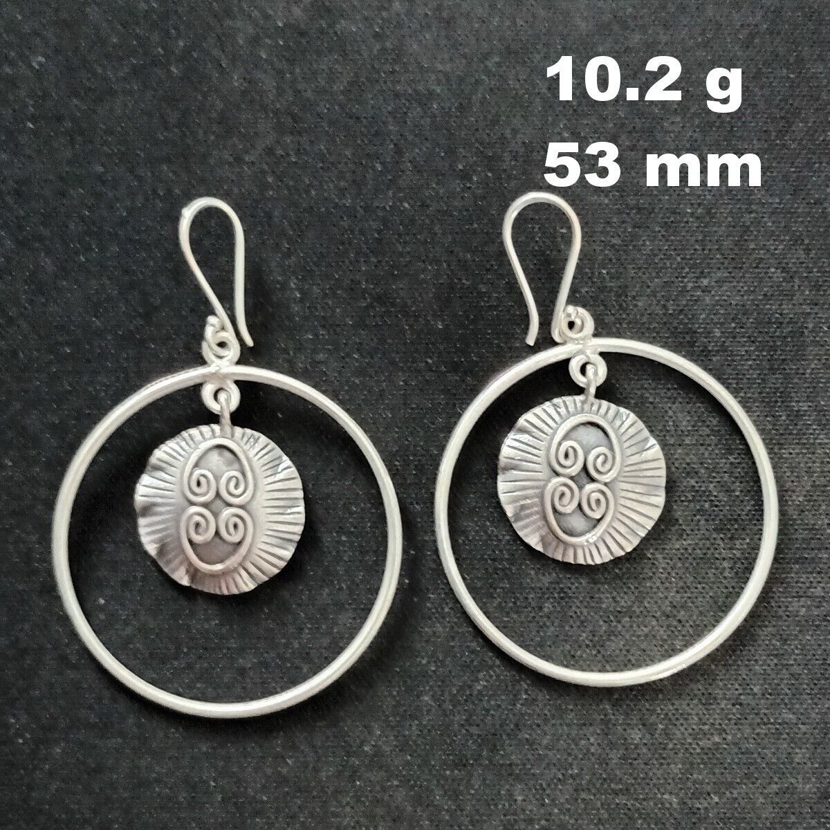 FINE SILVER EARRINGS CRAFT VINTAGE WOMEN DANGLES 10g HOOP & CHARMS #REE66