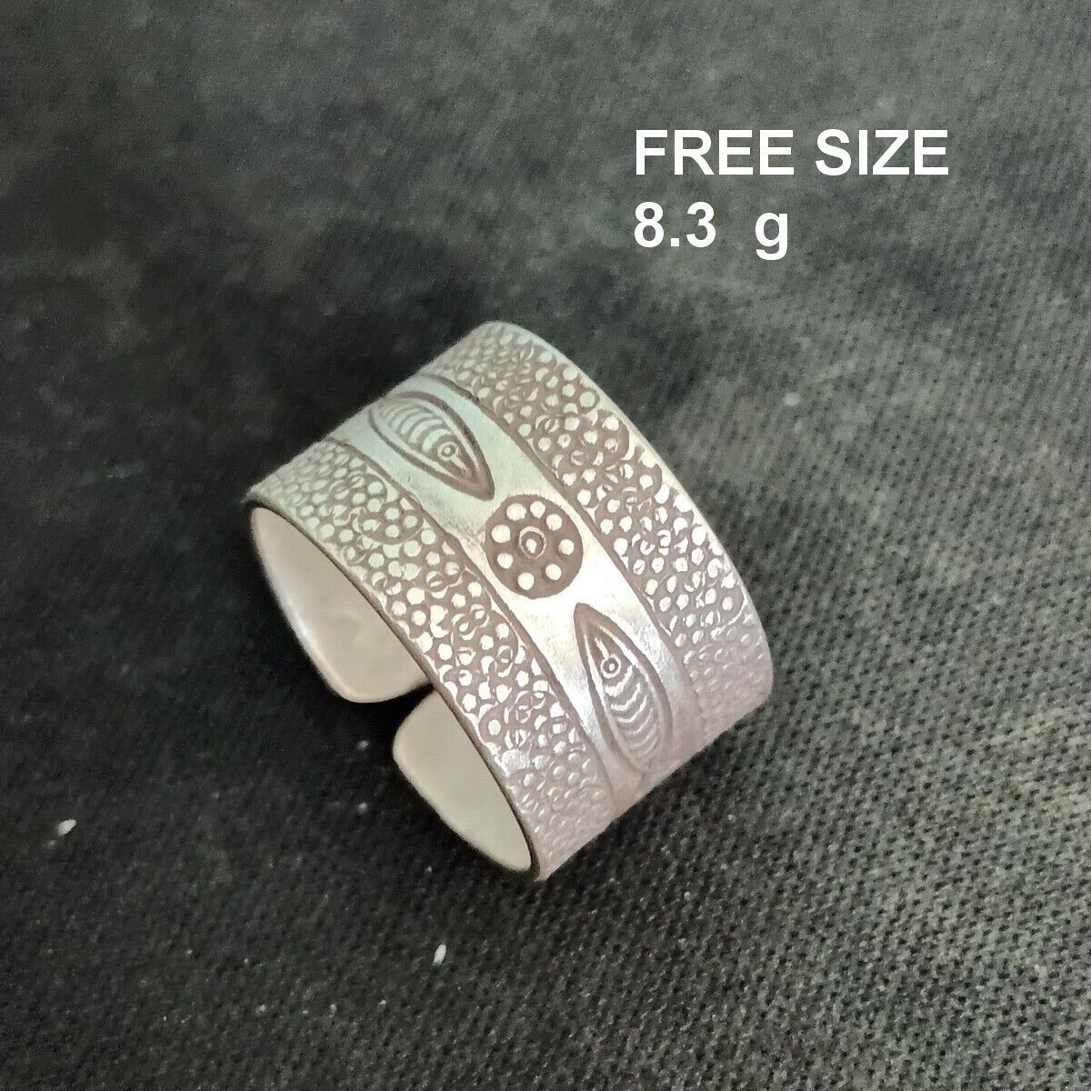 FINE SOLID SILVER RING ADJUSTABLE SIZE VINTAGE 8g FISH FEED ENGRAVED #RR042