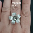 FINE SOLID SILVER RING ADJUSTABLE SIZE VINTAGE 6g ORANGE JASMINE FLOWER #RR013