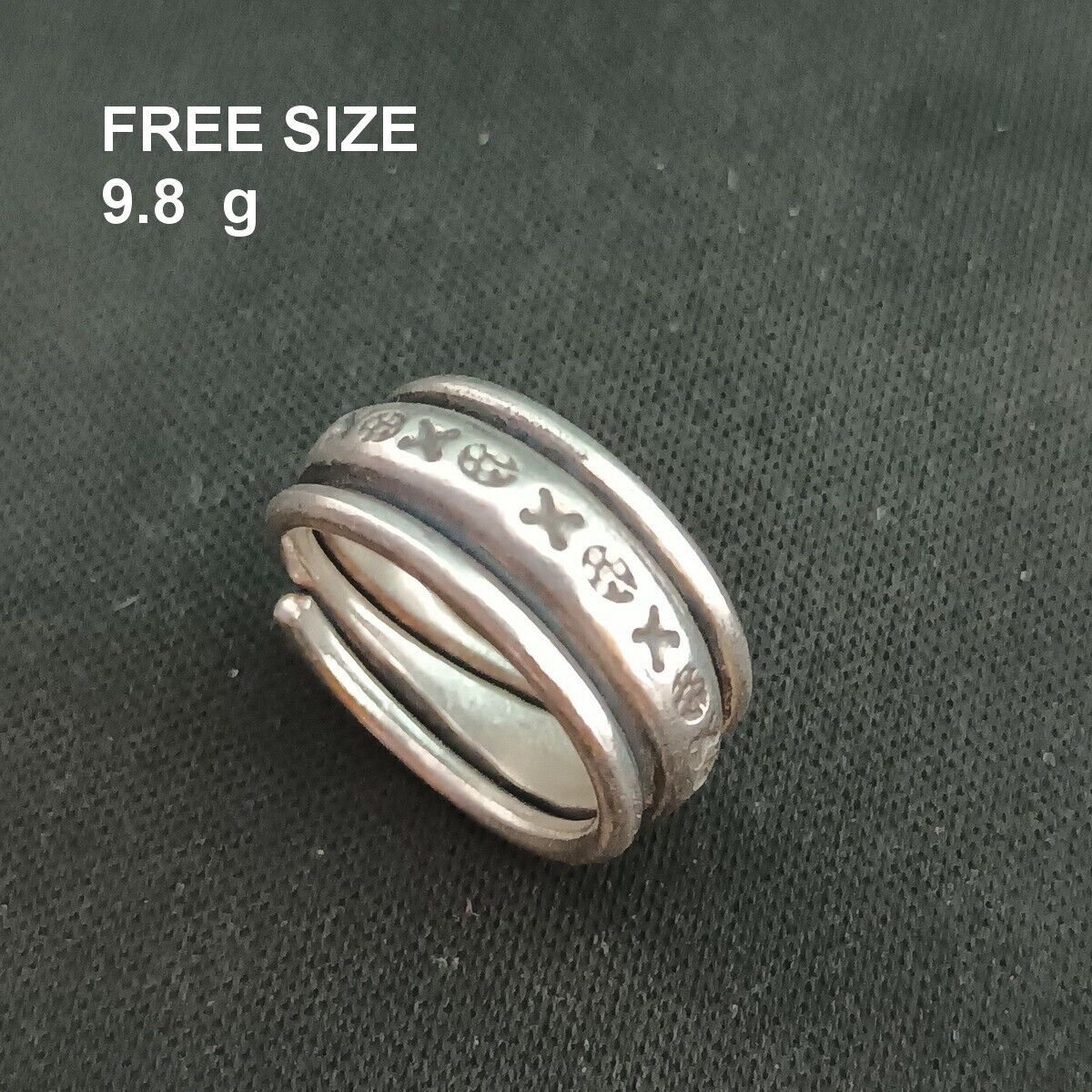 FINE SOLID SILVER RING ADJUSTABLE SIZE VINTAGE 9g ROLL BAND ENGRAVED #RR016