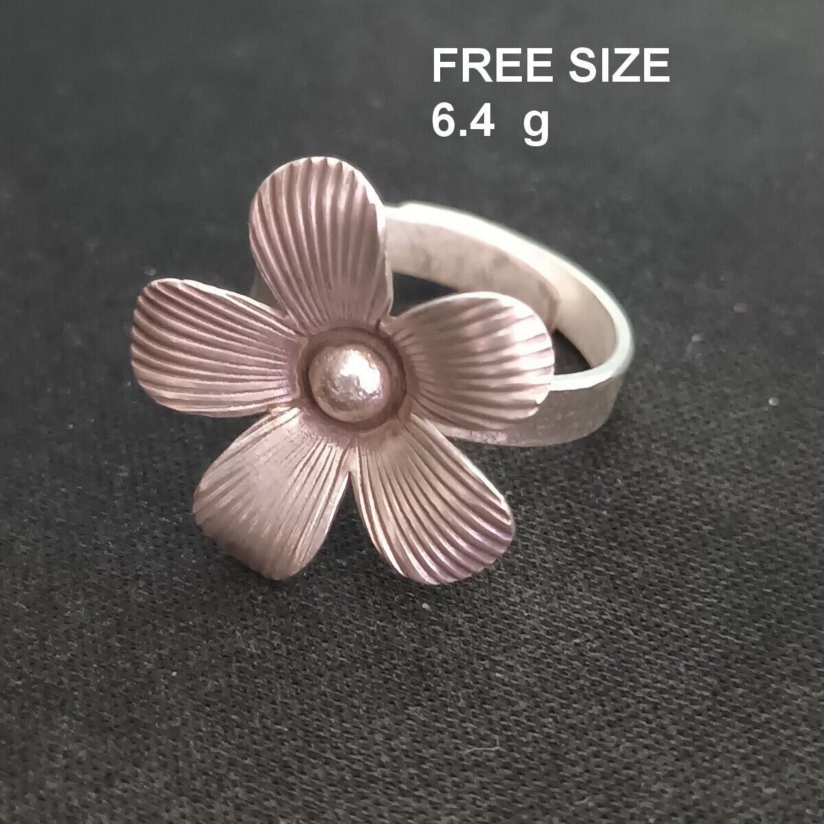 FINE SOLID SILVER RING ADJUSTABLE SIZE VINTAGE 6g watercress flower #RR011