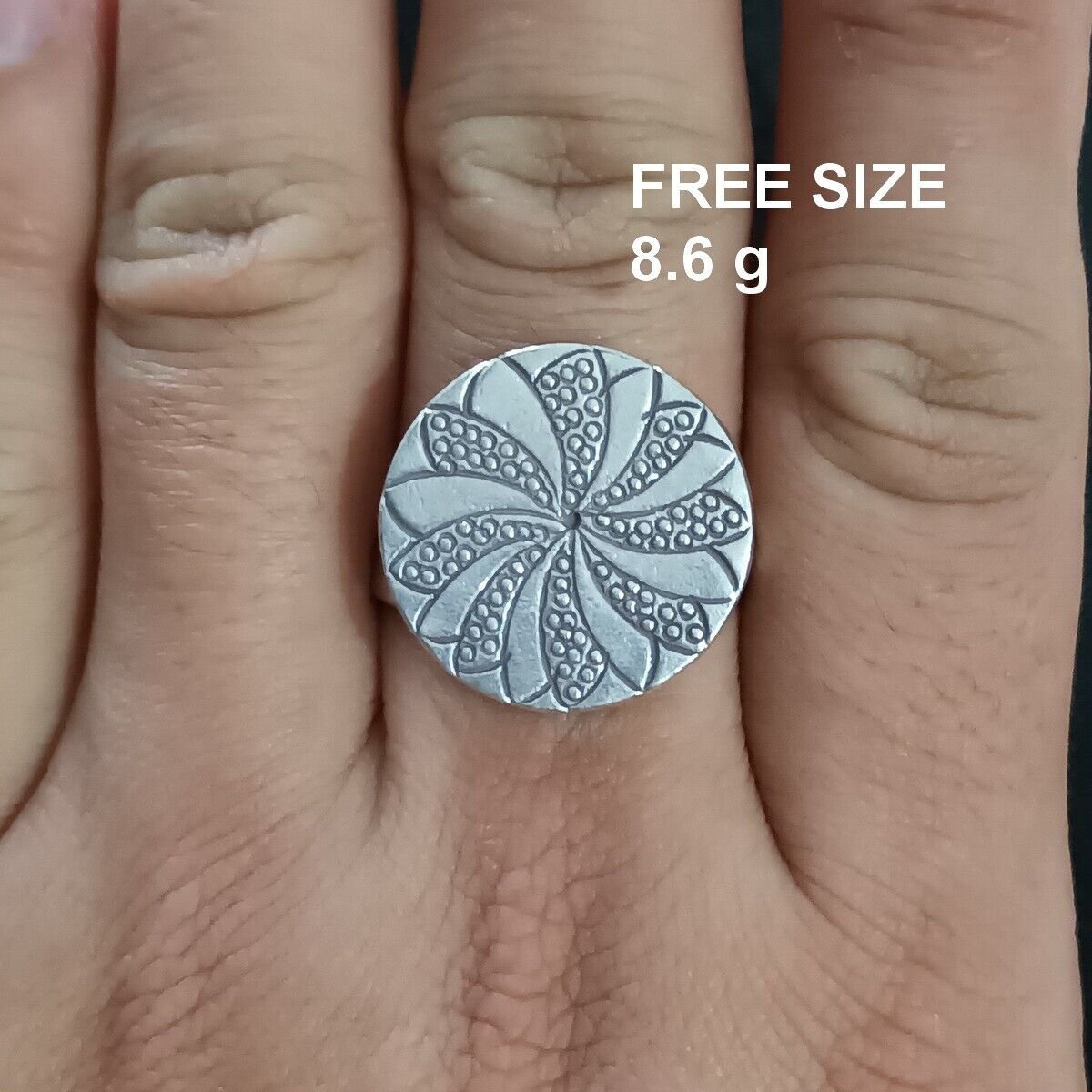 FINE SOLID SILVER RING FIXED SIZE VINTAGE 8g ROUND CUTE TURBINE BAND #RR086